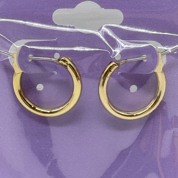 Trendi Hypo-Allergenic 1/2 Inch Mini Gold Tone Hoop Earrings - Picture 3 of 5